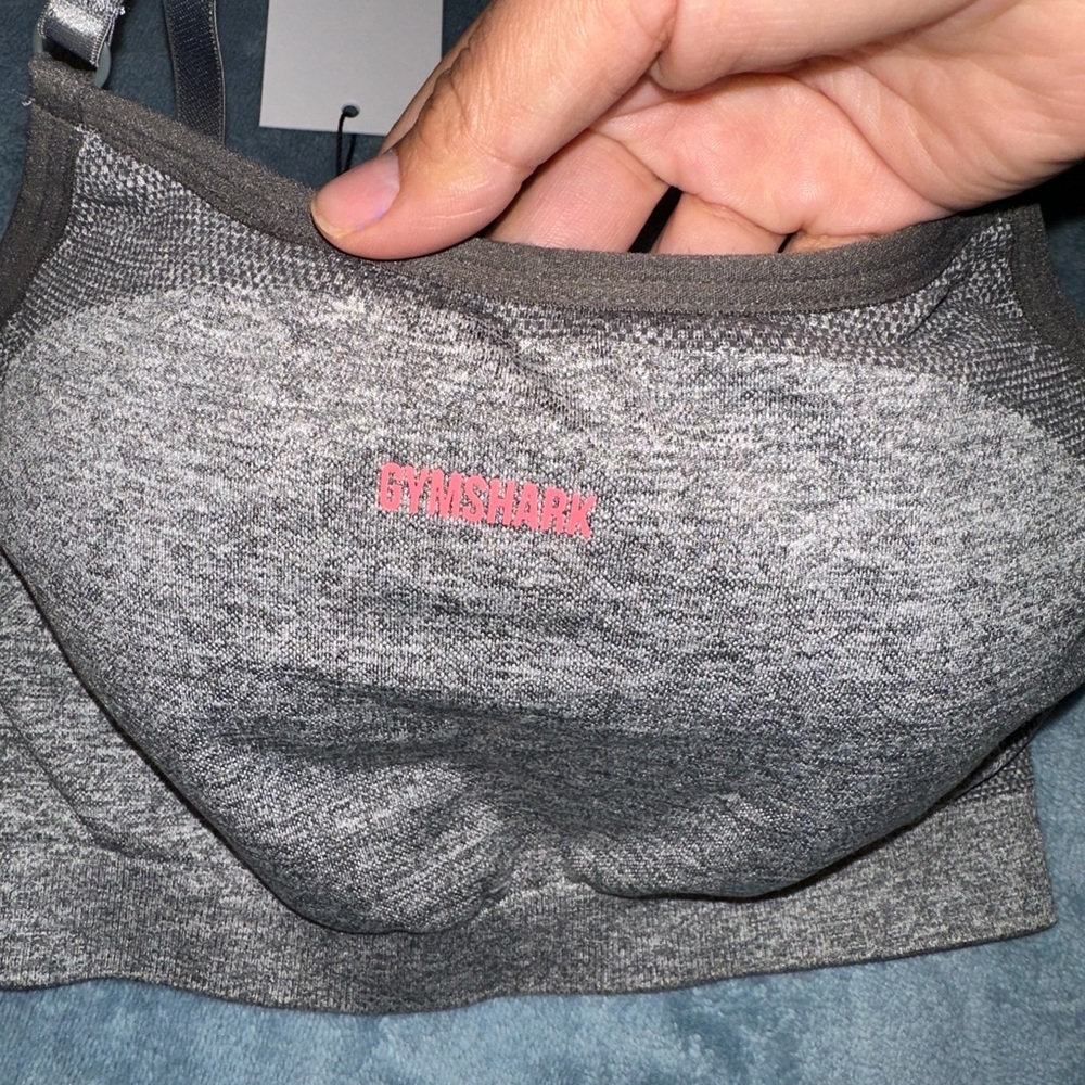 Gymshark Heather Gray Sports Bra with Pink Logo - Picture 7 of 9